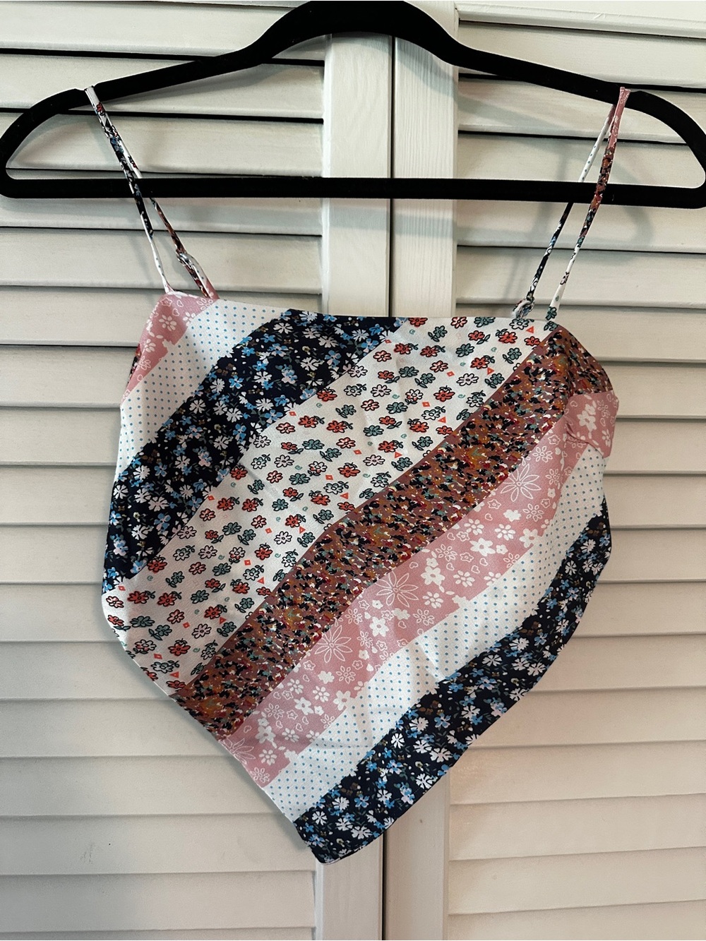 Patchwork Floral Handkerchief Cami Top - Pink & Navy